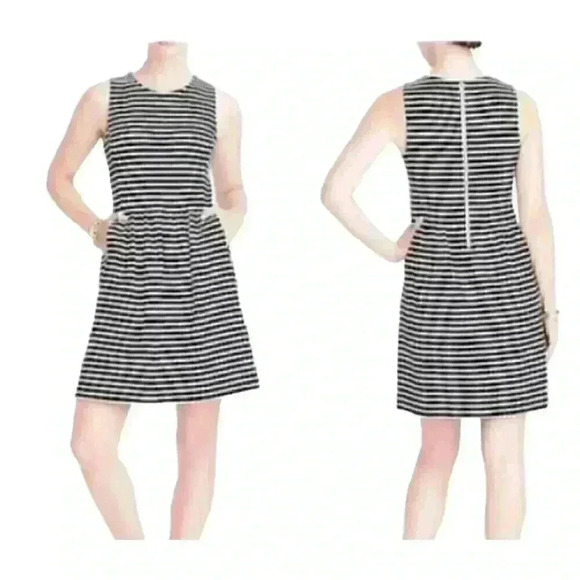 .Crew Striped Daybreak Knit Ponte Dress with Back Zipper Size XS Blue White - Picture 5 of 6